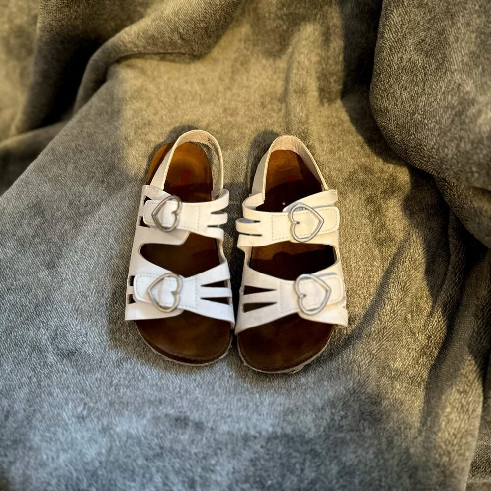Rachel Shoes White Sandals with Silver Heart Accents